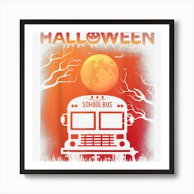 Halloween Themed Vintage School Bus Driver Halloween Holiday Art Print