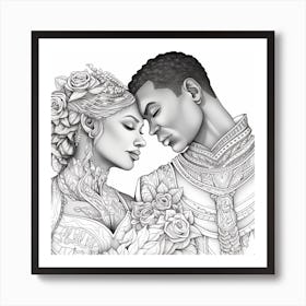 Bride And Groom Coloring Page 1 Art Print