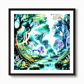 Unicorn In The Forest Art Print