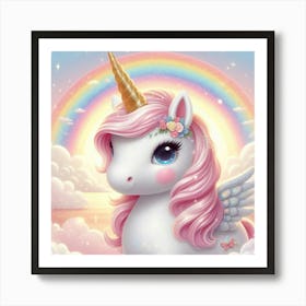 Unicorn with sun and rainbow Art Print