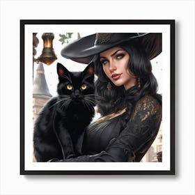 Witch And Cat Art Print