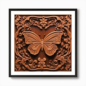 Carved Wood Decorative Panel with Butterfly IV Art Print