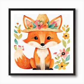 Floral Baby Fox Nursery Illustration (7) Art Print