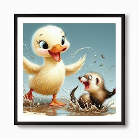 Duck And Ferret Art Print