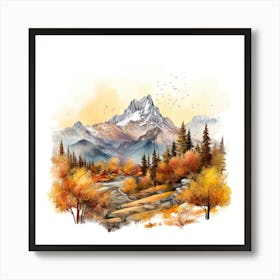 Autumn Landscape Watercolor Painting 6 Art Print