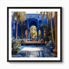 Blue Courtyard In Marrakech Art Print