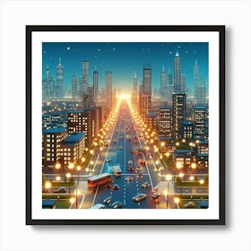 Cityscape At Night Art Print