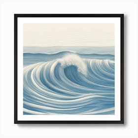 Ocean Waves Gentle Pencil Drawings Of Waves Highlighted With Shades Of Light Blue And Sandy Beige 939923025 (2) Art Print