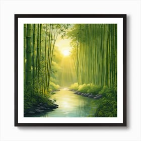 A Stream In A Bamboo Forest At Sun Rise Square Composition 370 Art Print