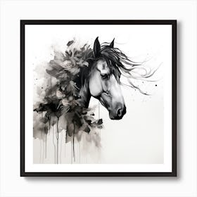 Horse Head With Flowers Art Print