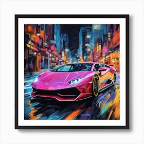 Pink Lamborghini in the city Art Print