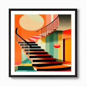 A poster for a house with a staircase and a sun on it. Art Print