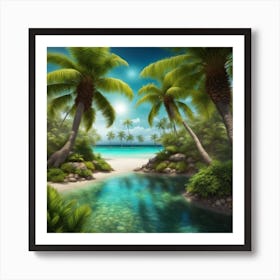 Tropical Landscape With Palm Trees Art Print