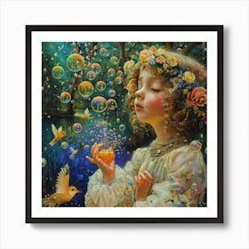 Little Girl With Soap Bubbles 1 Art Print