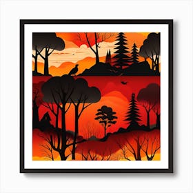 Sunset In The Forest 2 Art Print