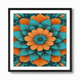 Blue And Orange Flower Art Print