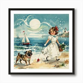 Little Girl And Pug Art Print