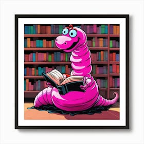 Pink Worm Reading A Book 2 Art Print