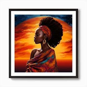 African Woman At Sunset 4 Art Print