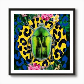 Insect Scarab Beetle Leopard Print Blue 1 Art Print
