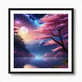 Cherry Blossoms In The Moonlight 1 Art Print