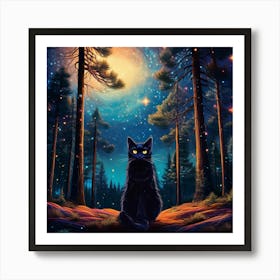 Black Cat In The Forest 1 Art Print