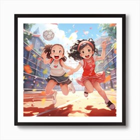 Two Girls Playing Soccer Anime 3 Art Print