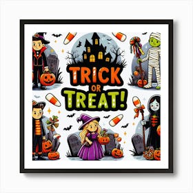 Happy halloween Illustration Spooky Horror devi background12 (2) Art Print