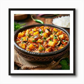 Indian Eggplant Curry With Rice Art Print