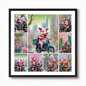 Pigs On Bikes Art Print