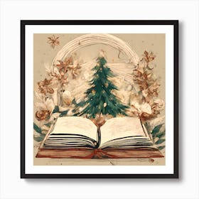 Christmas Book vector art, Christmas Tree, Christmas vector art, Vector Art, Christmas art Art Print