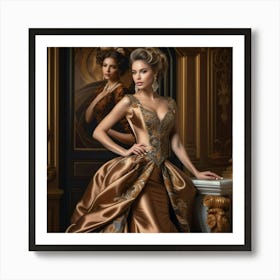 Beautiful Woman In A Golden Gown Photo Art Print