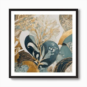 Gold And Blue Abstract Painting Art Print