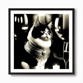 Cat With Wine Glasses Art Print