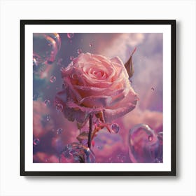 Pink Rose With Bubbles 1 Art Print