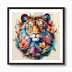 Tiger With Flowers Art Print