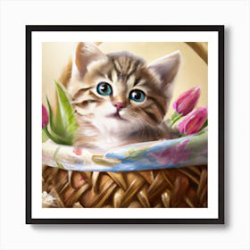 Cat In A Basket Art Print