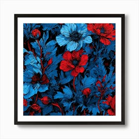 Red And Blue Flowers Art Print