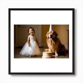 Birthday Girl And Golden Retriever Art Print