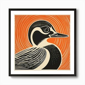 Retro Bird Lithograph Wood Duck 3 Art Print