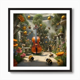 Bees And Violin Art Print