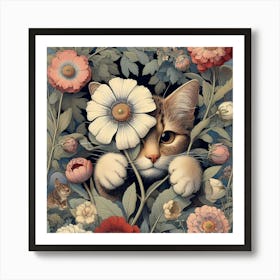 Cat In Flowers 1 Art Print