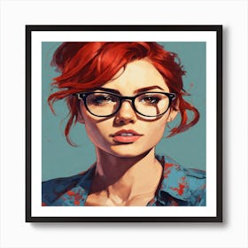 Girl With Red Hair And Glasses Art Print