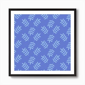 Leaves Ferns Blue Pattern Art Print