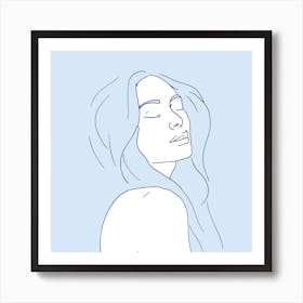 Woman In Reverie Light Blue Square Art Print