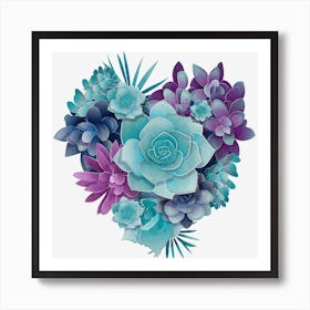 Succulent heart // blue succulents love Art Print