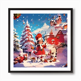 Christmas Girl In Santa Claus Art Print