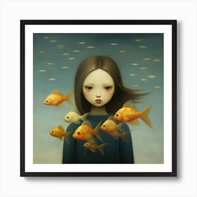 Girl With Goldfish 2 Art Print