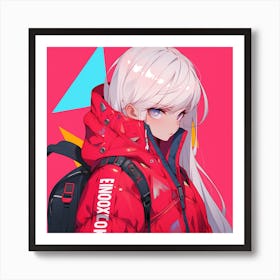 Anime Girl In Red Jacket Art Print