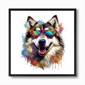 Husky Dog In Sunglasses Art Print